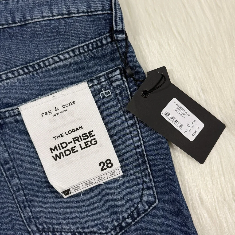 Rag & Bone Women's Size 28 Logan Mid Rise Wide‎ Leg Denim Jeans in Charlock